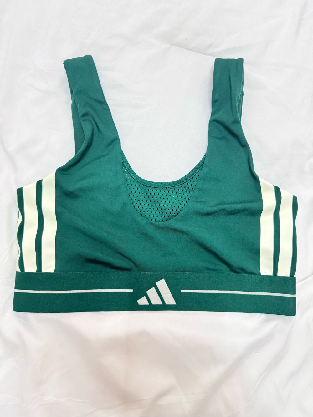 adidas Green & White Medium-Impact Sports Bra with Mesh Panel
